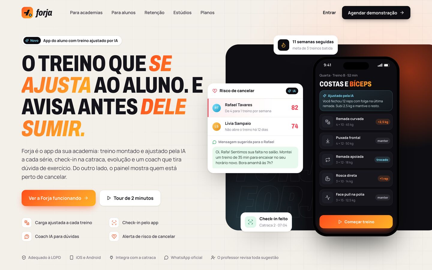Landing de apresentação do app para academias Forja