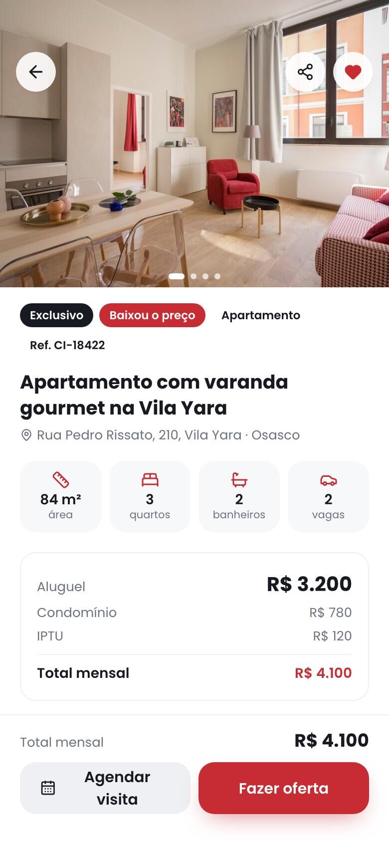 Ficha do imóvel no app