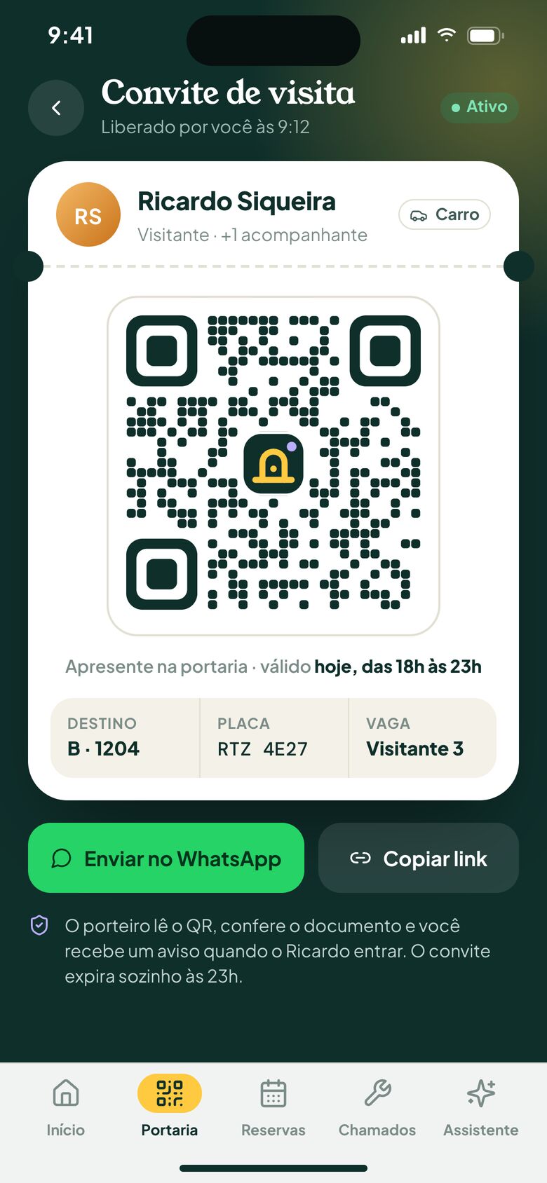 App de condomínio com convite de visita e liberação por QR code na portaria