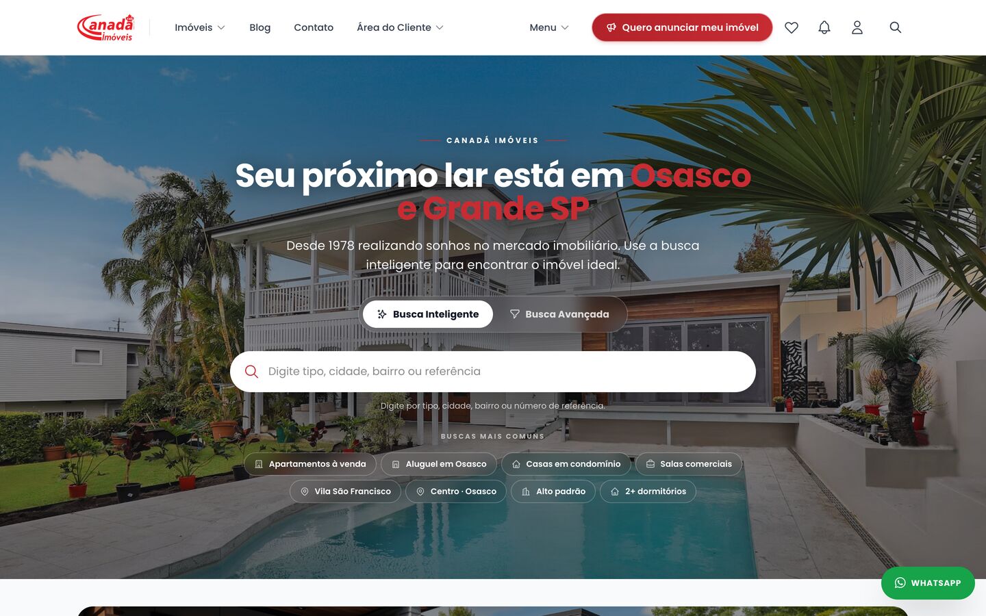 Página inicial do portal da Canadá Imóveis com busca inteligente