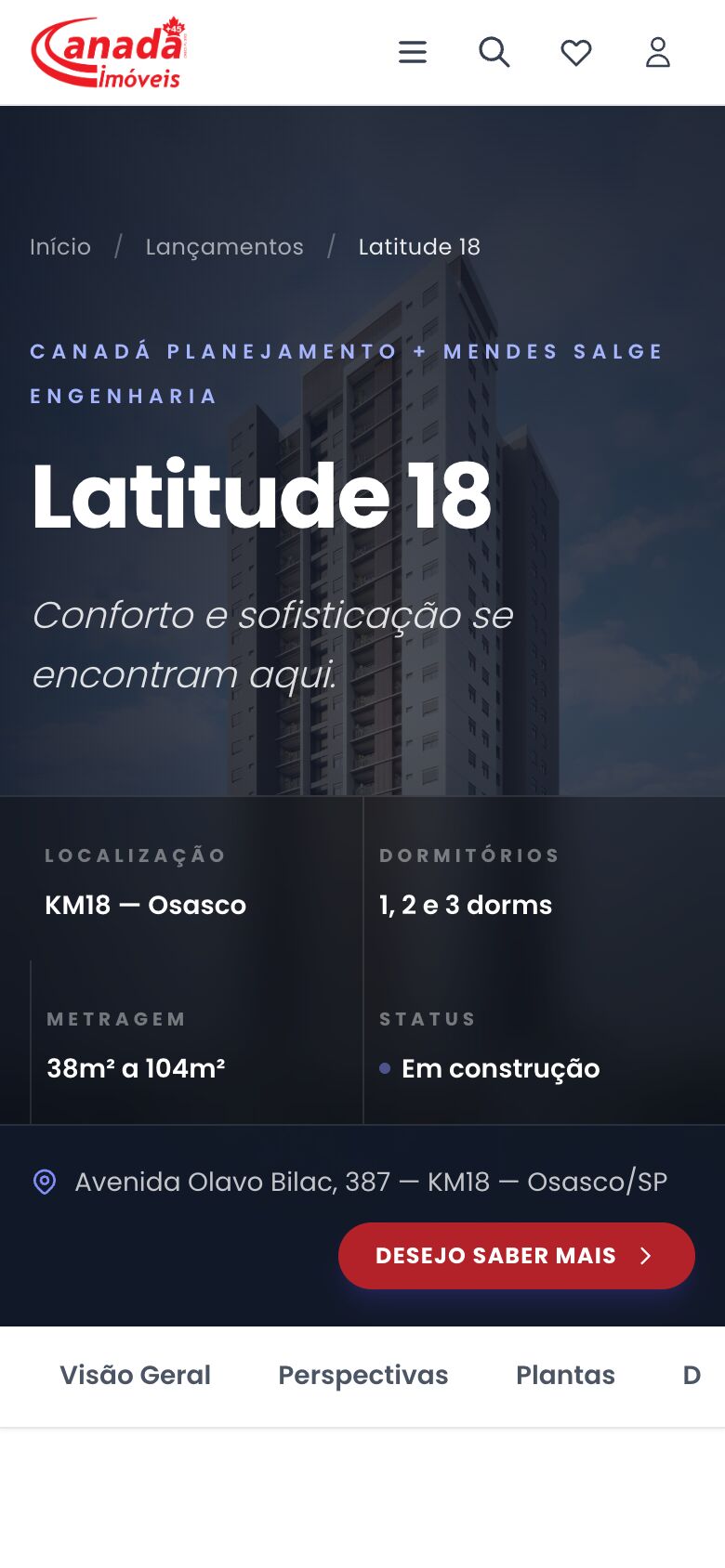Landing de lançamento no celular