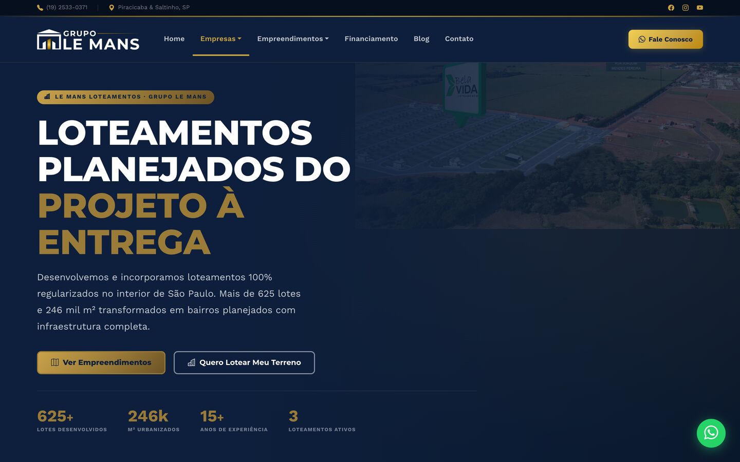 Página de loteamentos do Grupo Le Mans