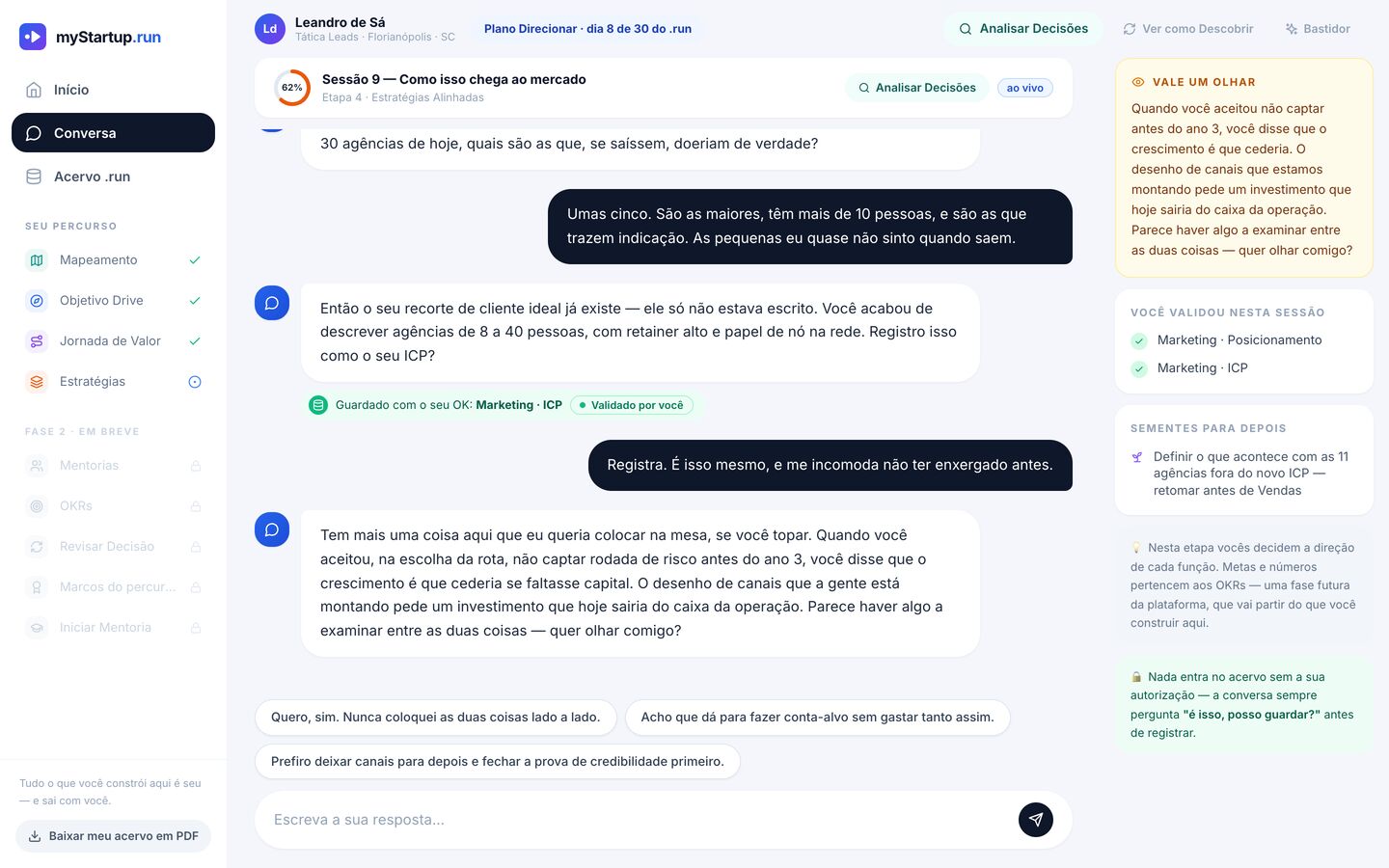 Tela do MyStartup.run