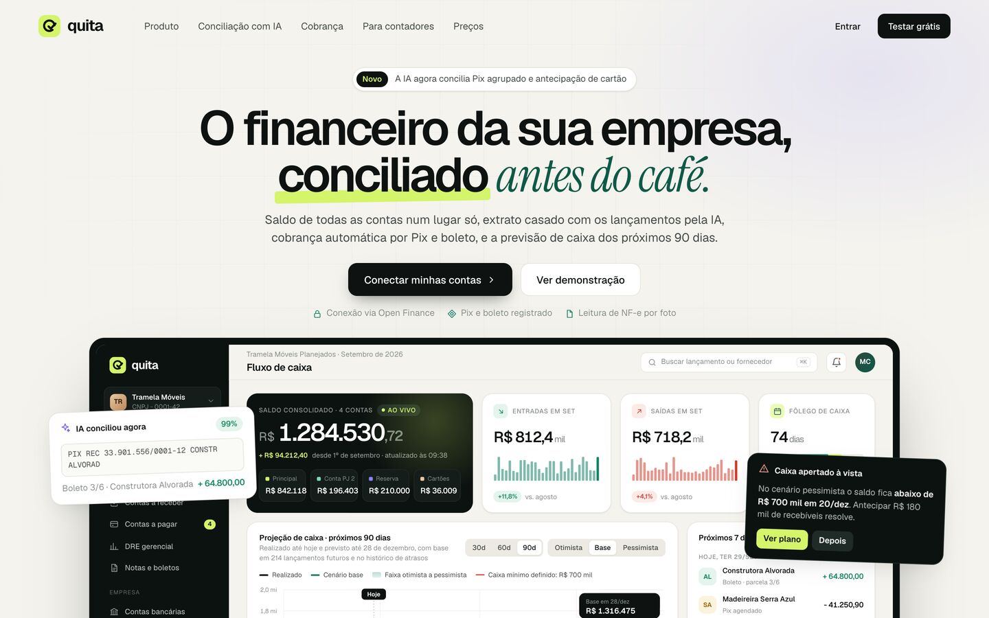 Landing do sistema financeiro para PME Quita