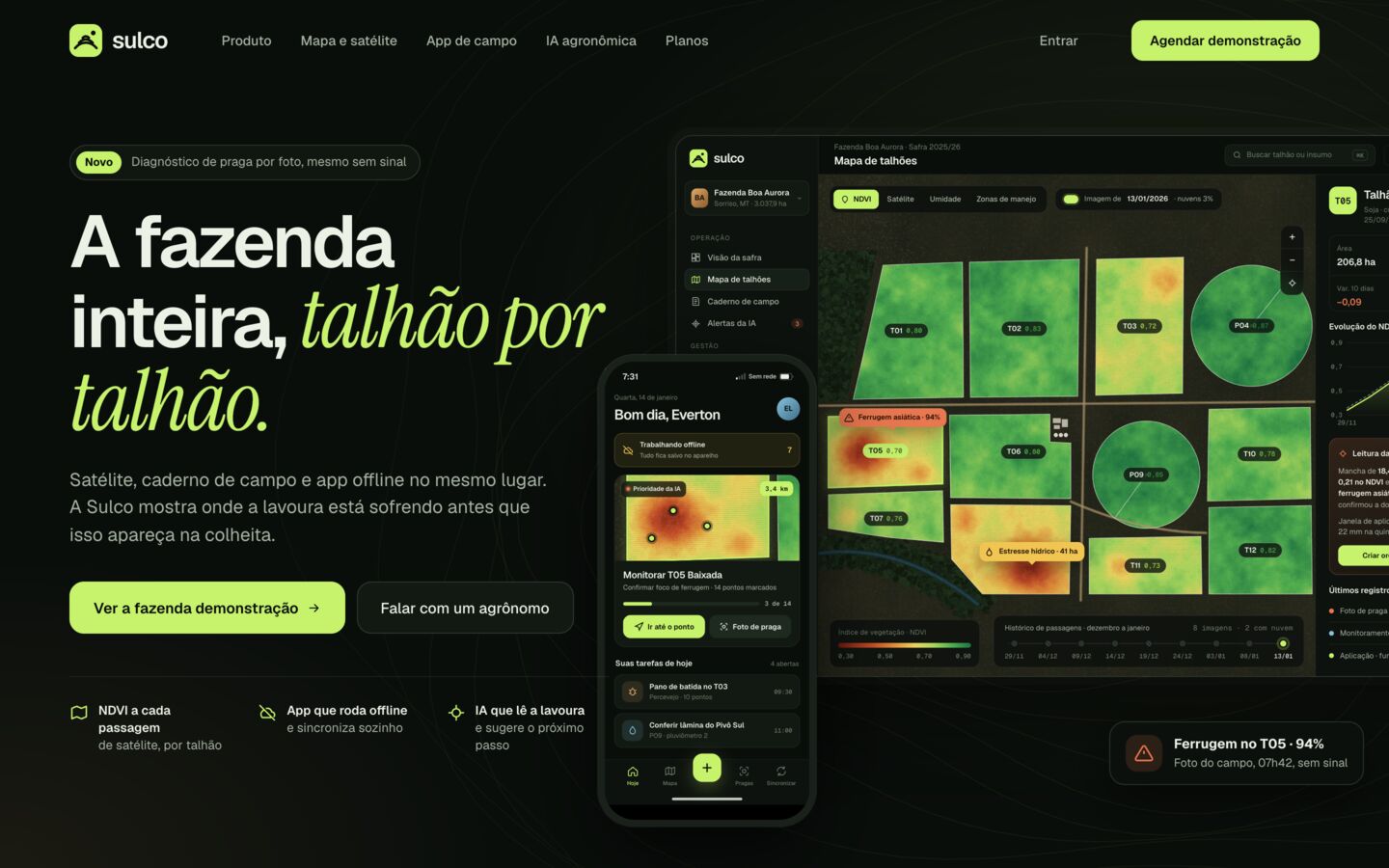 Landing do software de gestão agrícola Sulco