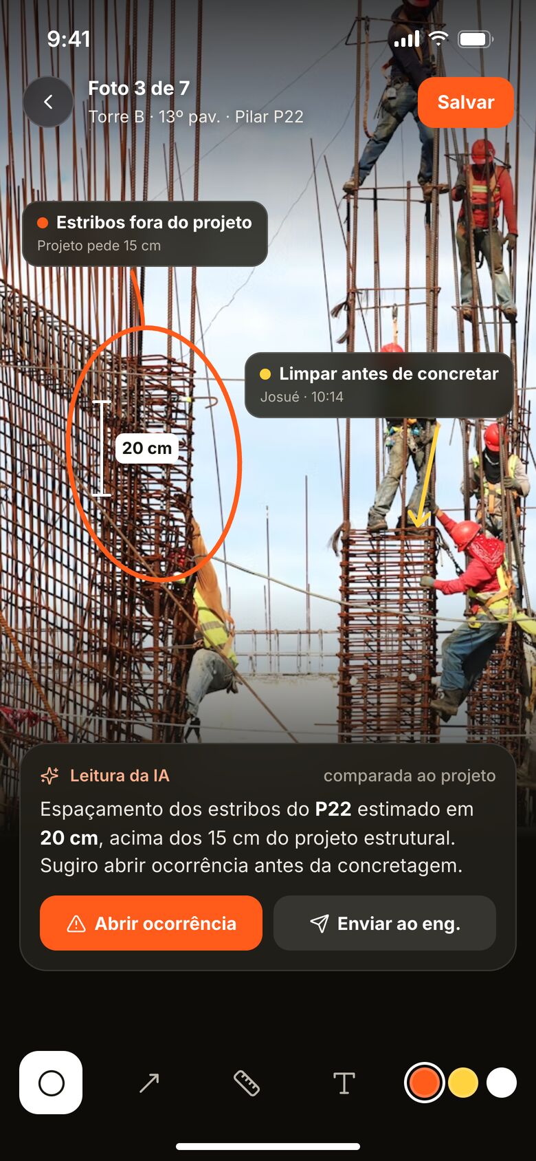Foto da obra com marcação e leitura da IA no app