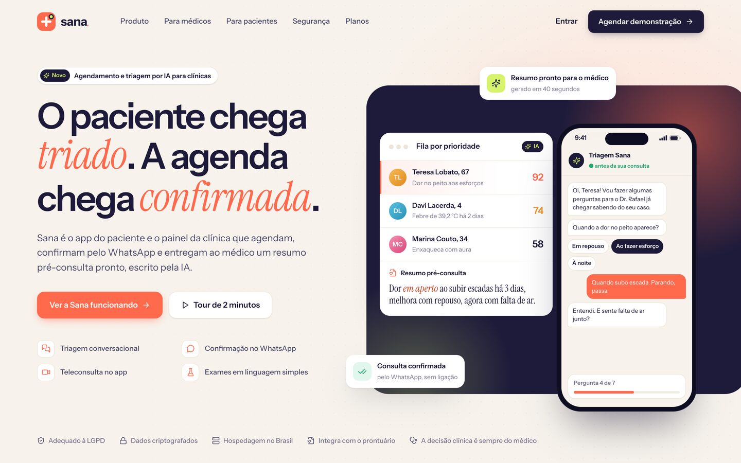 Landing de apresentação do software para clínicas Sana