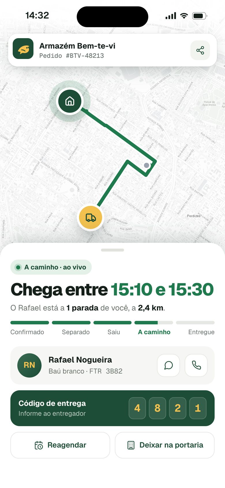 Rastreio do pedido em tempo real no celular do cliente