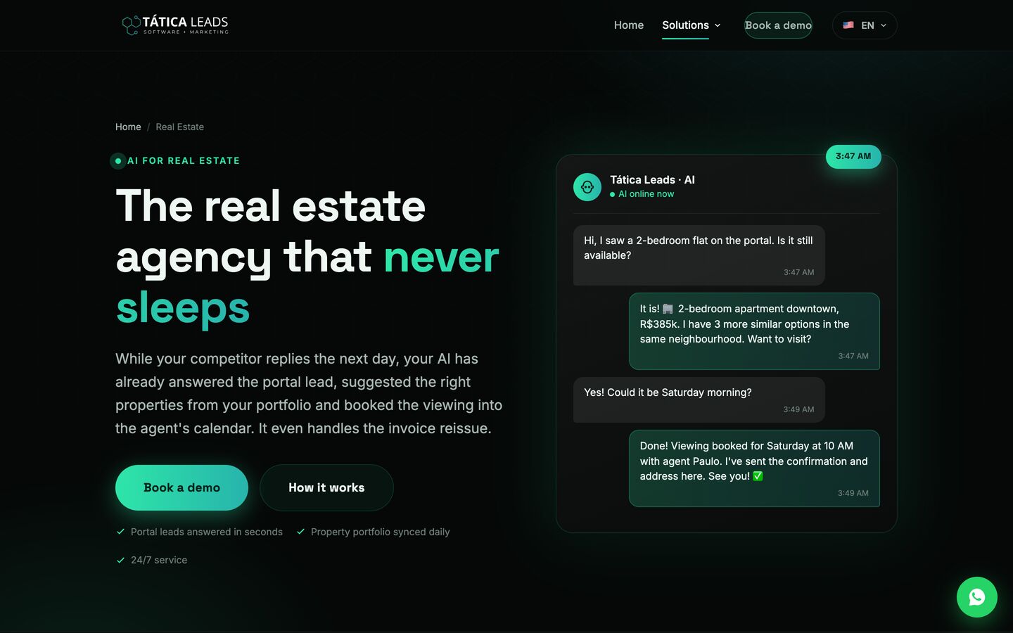 Versão em inglês da página para imobiliárias