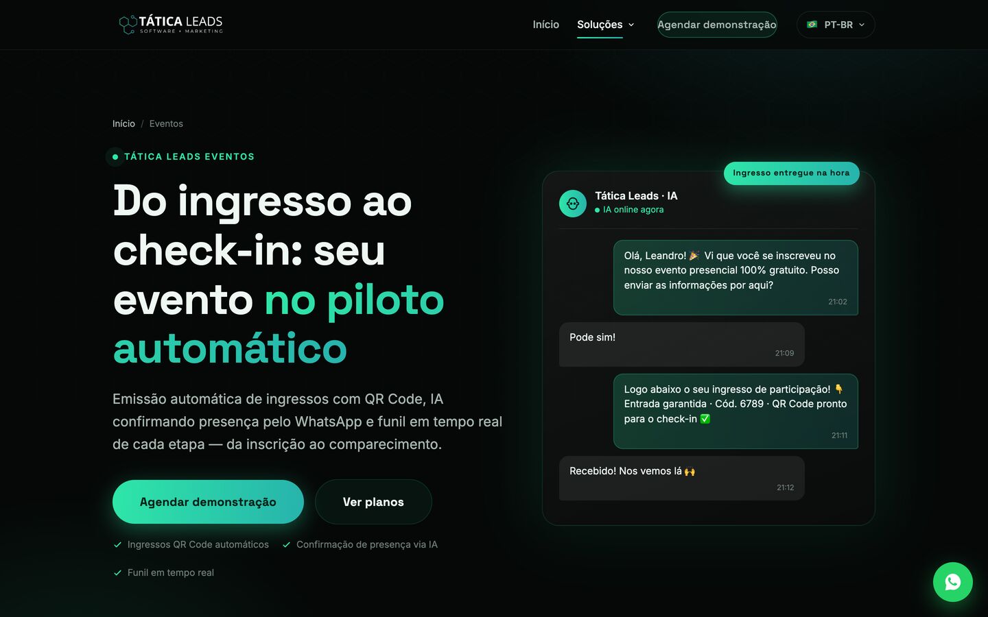 Página do Tática Leads para eventos