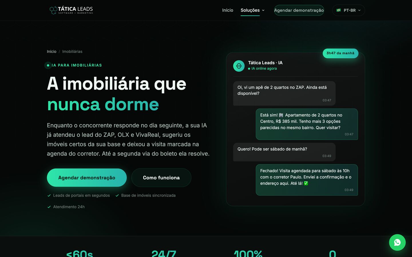 Página do Tática Leads para imobiliárias