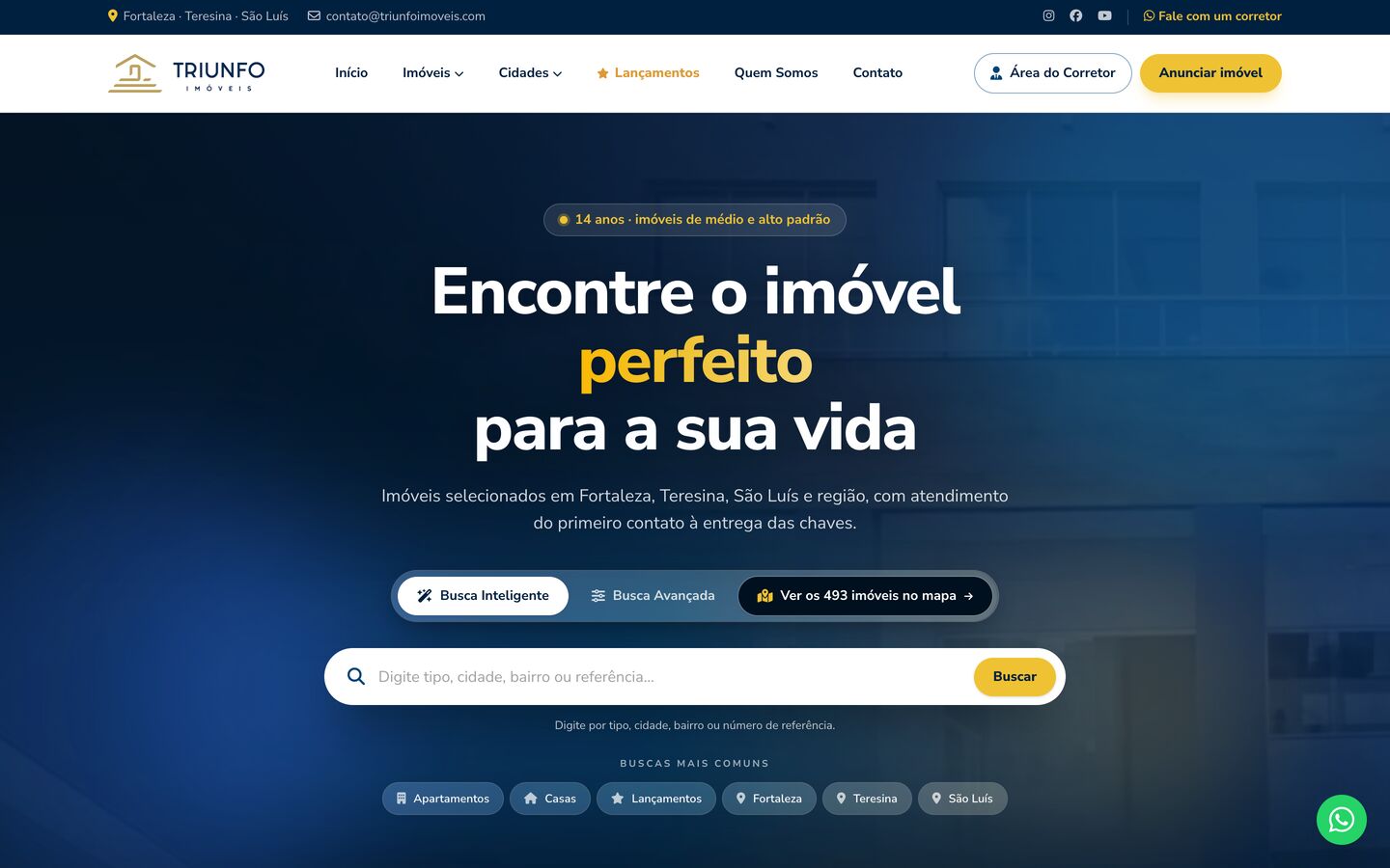 Página inicial do portal da Triunfo Imóveis com busca inteligente