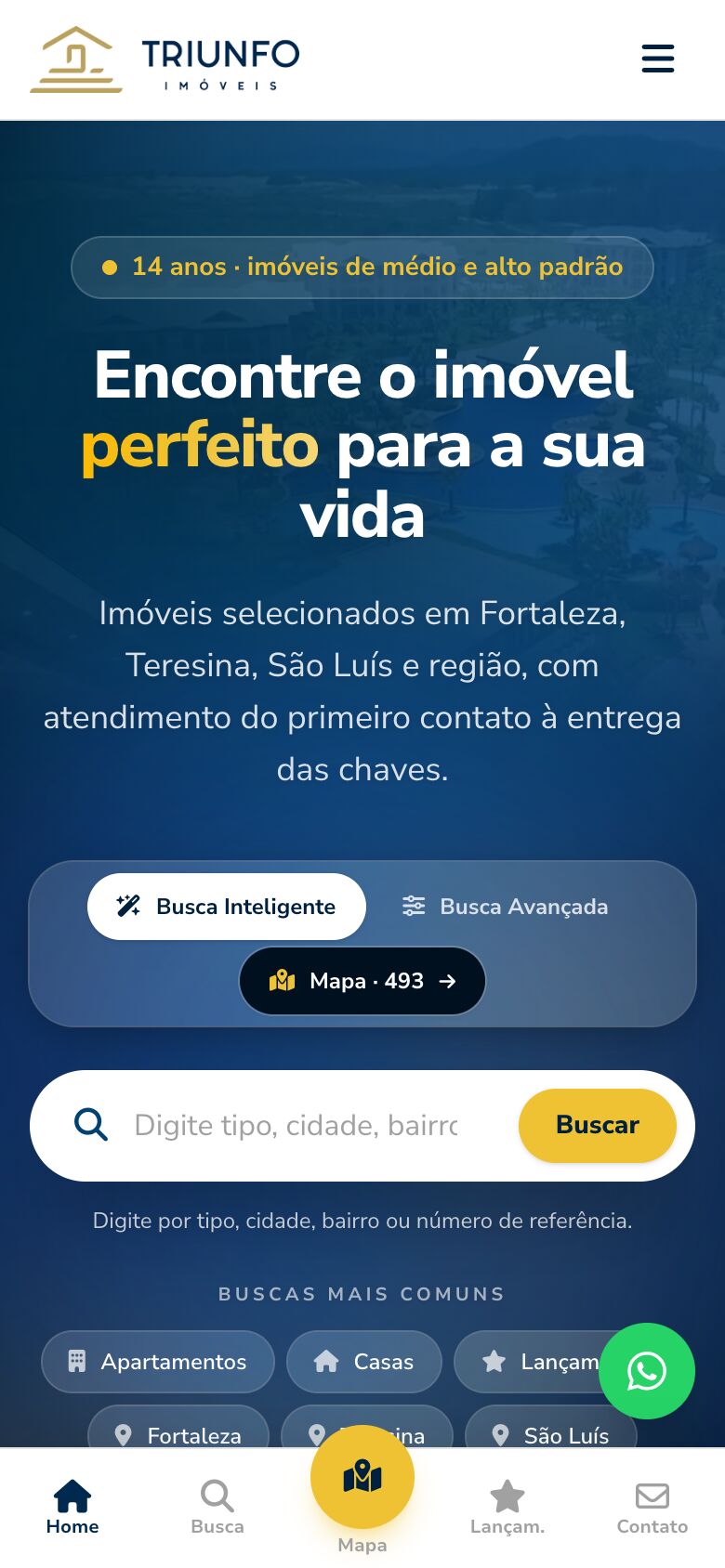 Página inicial da Triunfo no celular