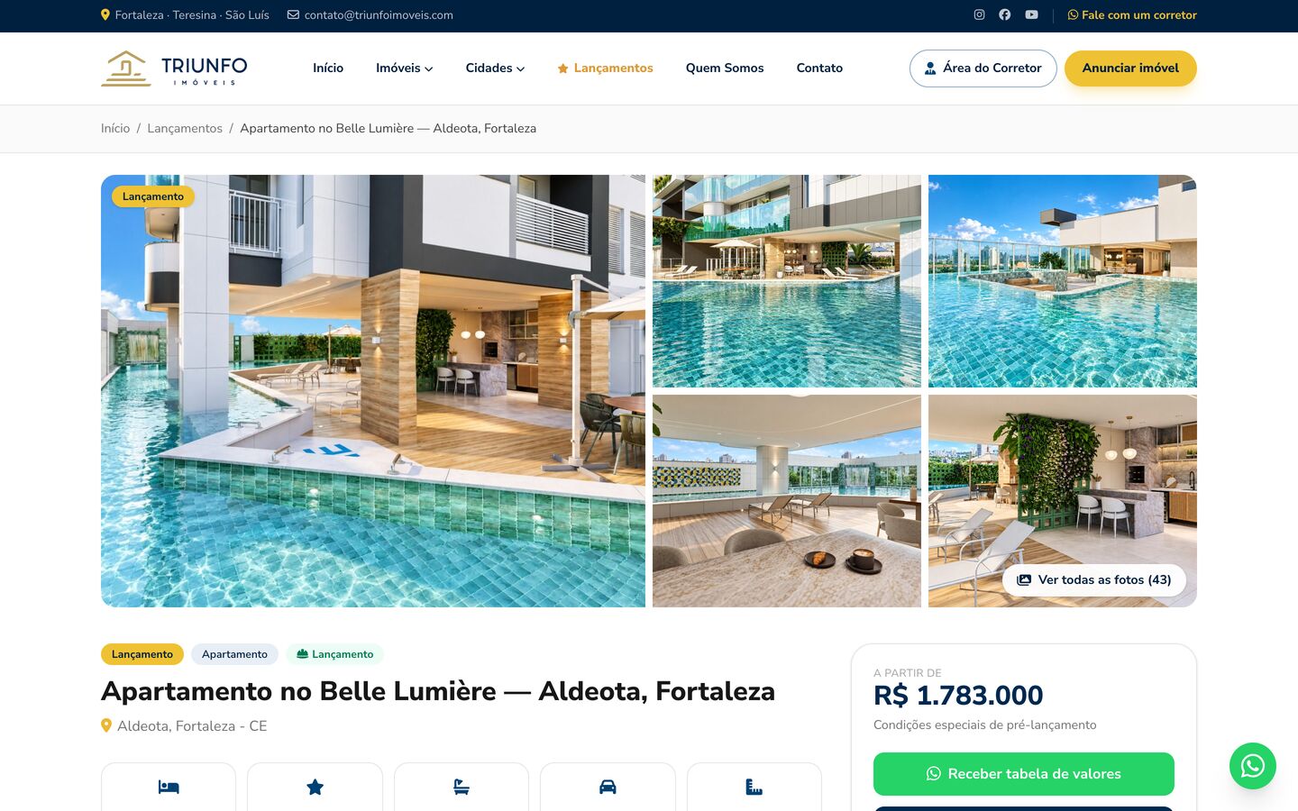 Página de lançamento com galeria de fotos no portal da Triunfo